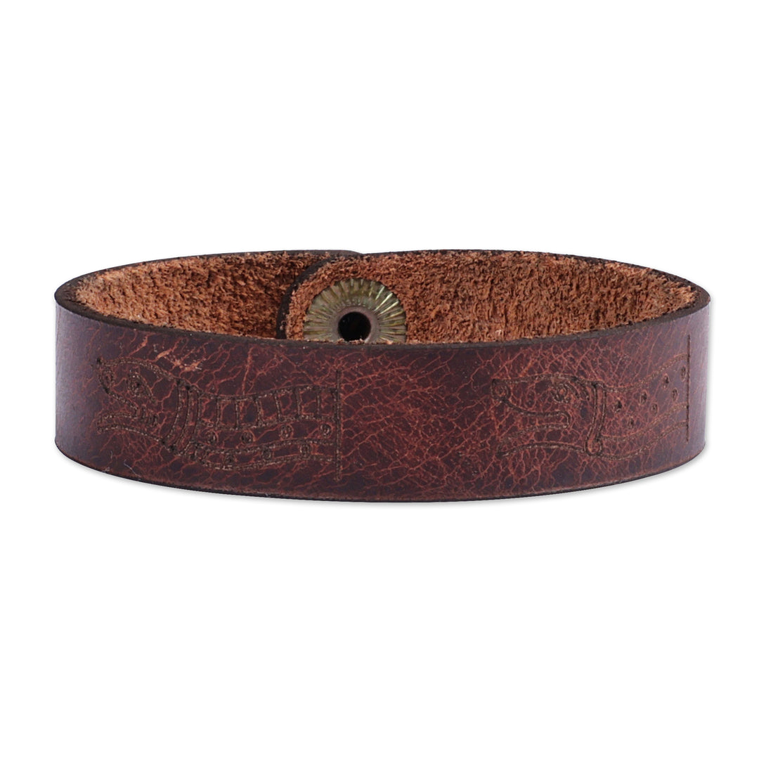 Men's Hieroglyphic-Themed Brown Leather Wristband Bracelet - Myths