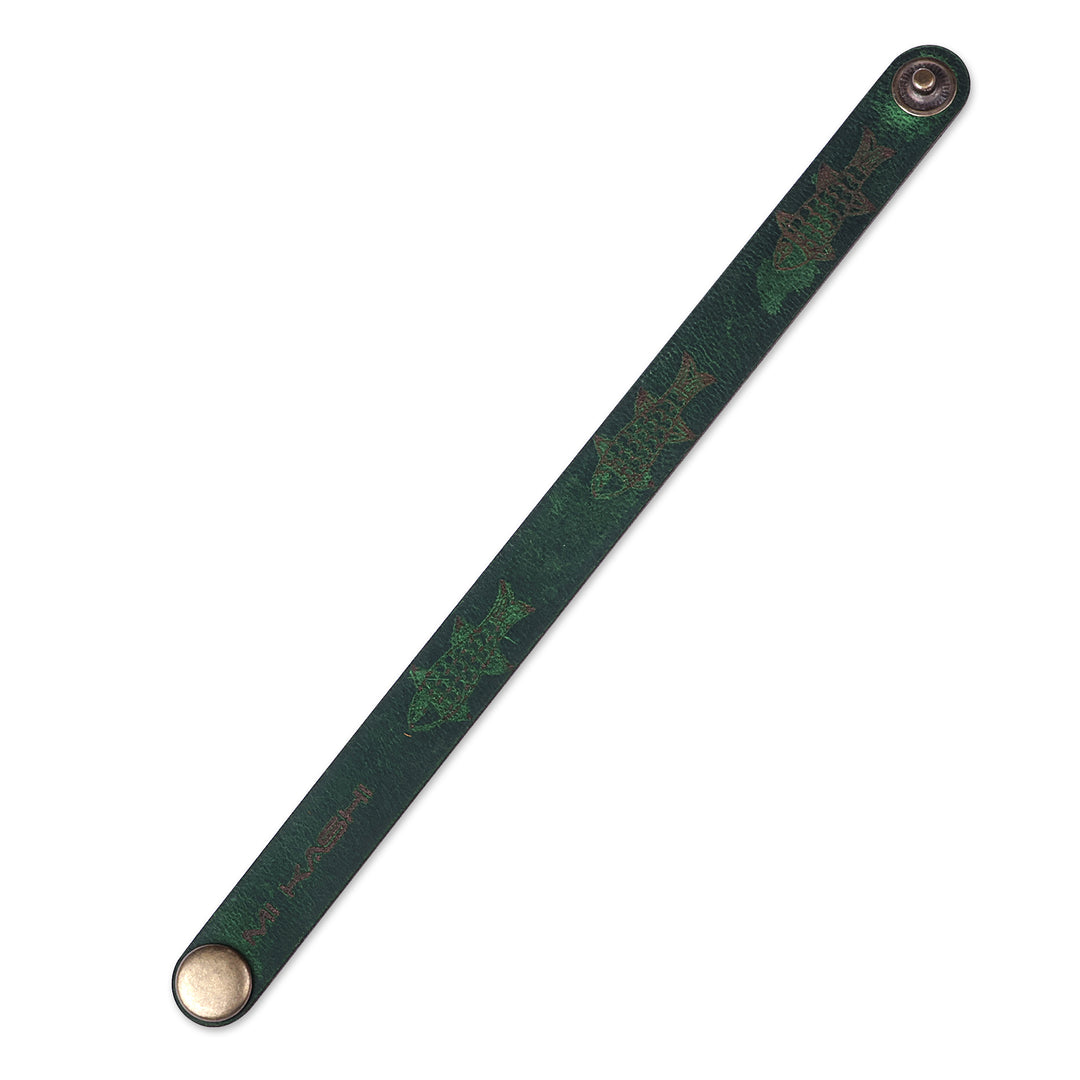 Men's Hieroglyphic-Themed Green Leather Wristband Bracelet - Green Myths