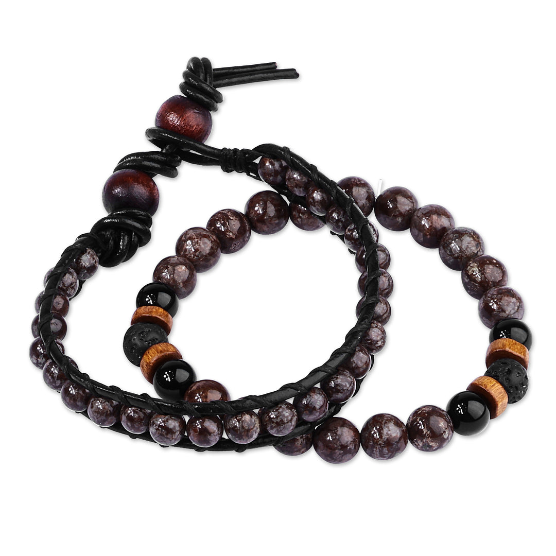 Men's Natural Obsidian and Agate Bracelets (Set of 2) - Gallant Energies
