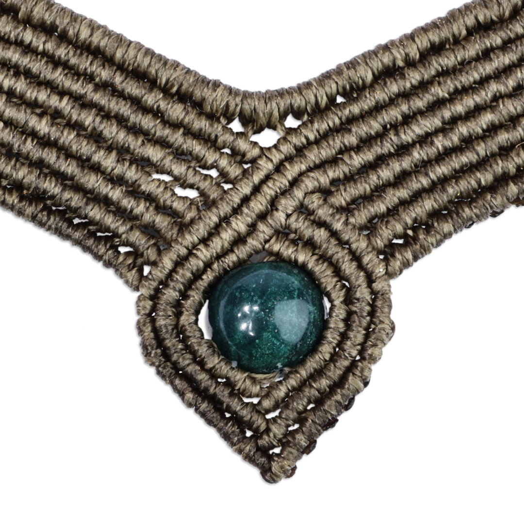 Handmade Macrame Long Pendant Necklace with Jasper Stone - Refined Glamor