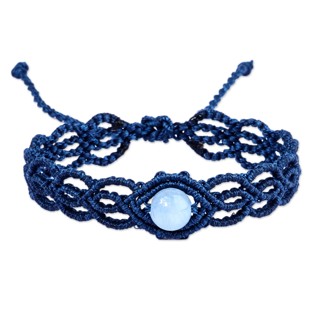 Handmade Blue Macrame Wristband Bracelet with Topaz Pendant - Stylish Azure