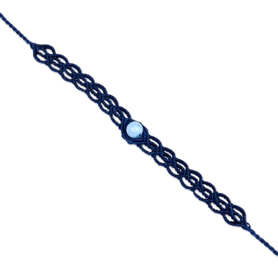 Handmade Blue Macrame Wristband Bracelet with Topaz Pendant - Stylish Azure
