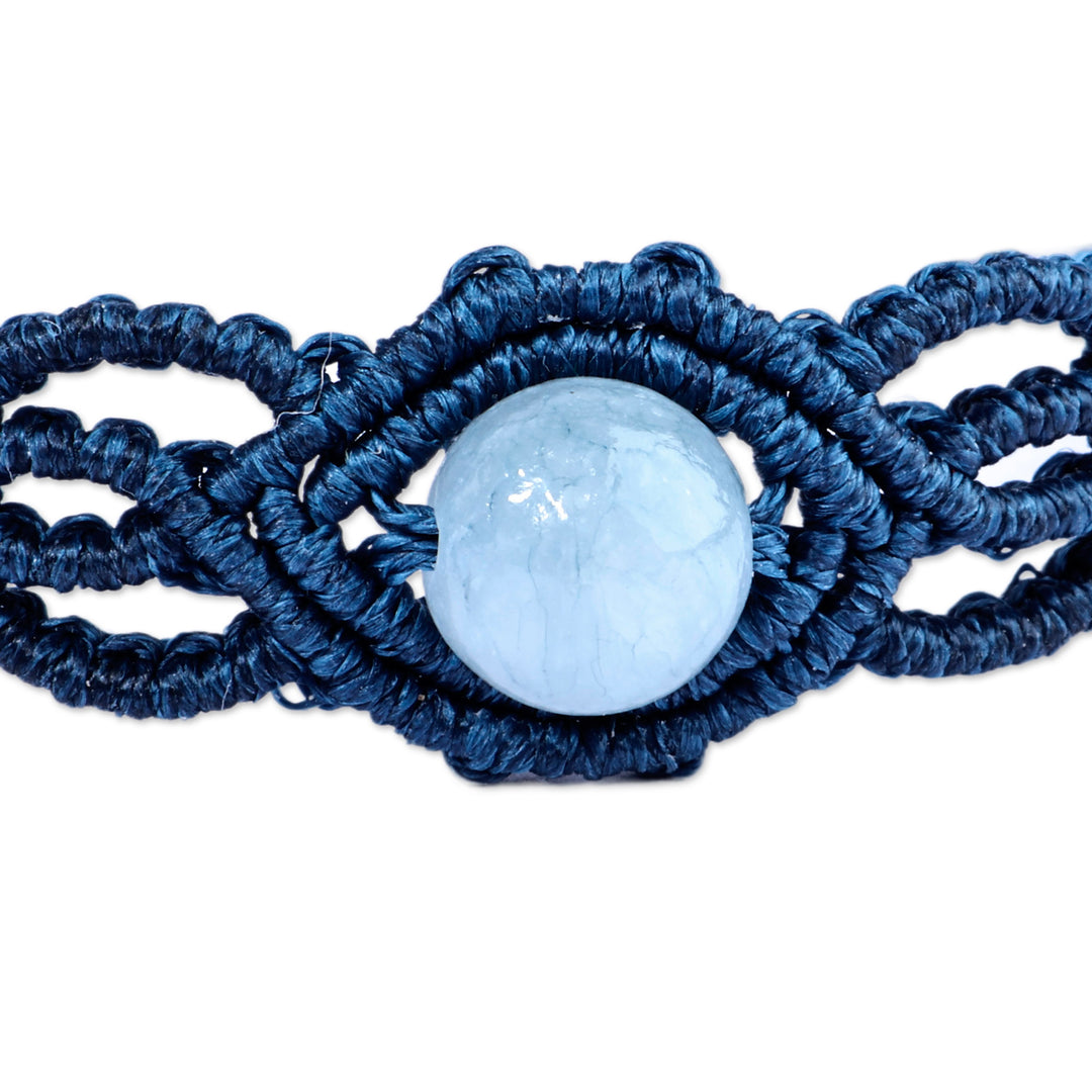 Handmade Blue Macrame Wristband Bracelet with Topaz Pendant - Stylish Azure