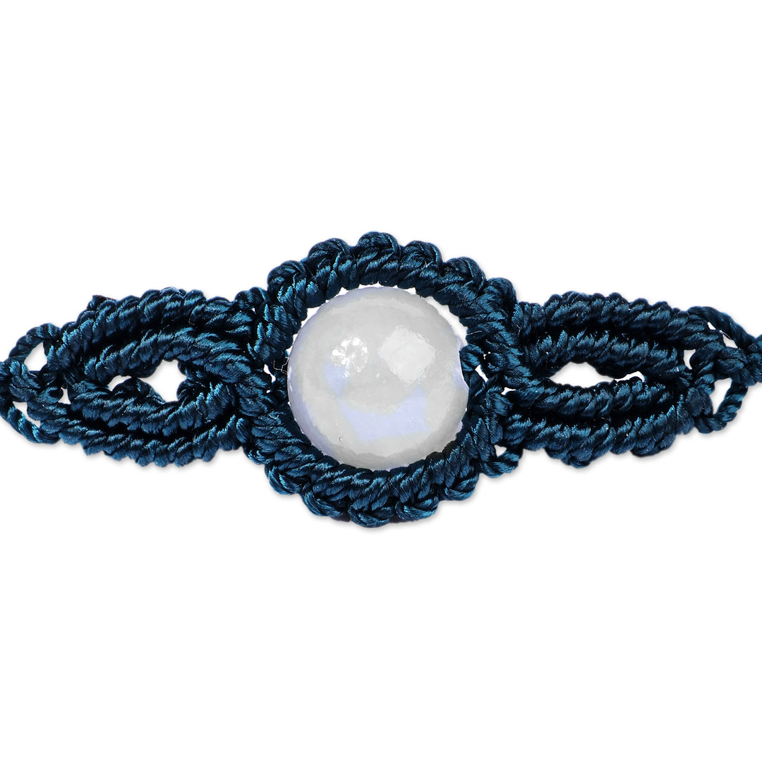 Handmade Dark Blue Cotton and Topaz Macrame Pendant Bracelet - Goddess of Sagaciousness