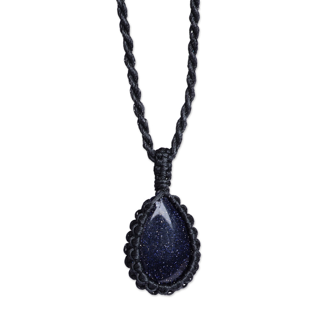 Adjustable Black Macrame Glass Pendant Necklace from Armenia - Midnight Flair