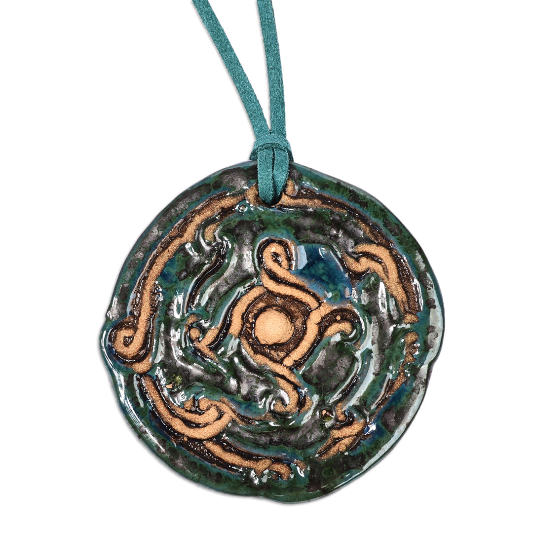 Classic Handcrafted Blue and Green Ceramic Pendant Necklace - Mystic Whirl