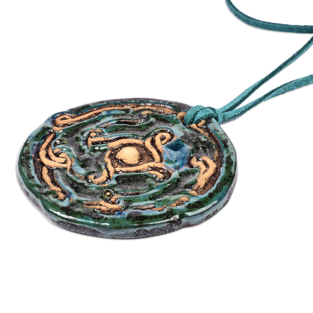 Classic Handcrafted Blue and Green Ceramic Pendant Necklace - Mystic Whirl