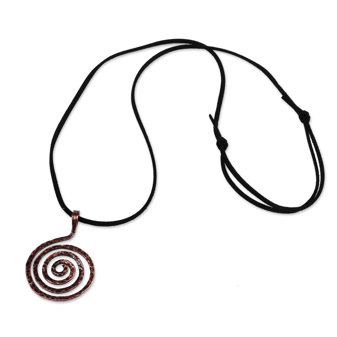 Antiqued Hammered Round Copper Pendant Necklace - Cyclical Hypnosis