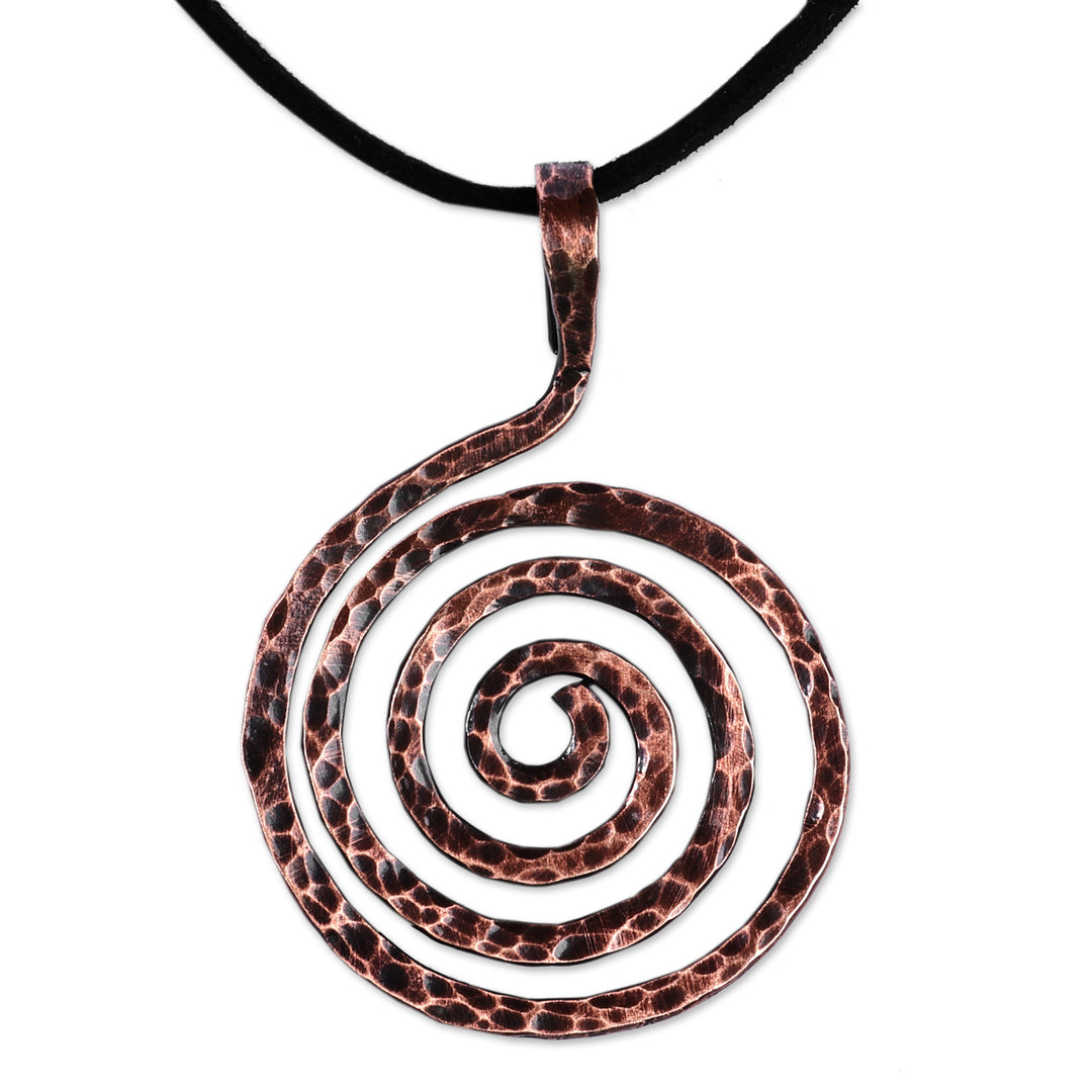 Antiqued Hammered Round Copper Pendant Necklace - Cyclical Hypnosis