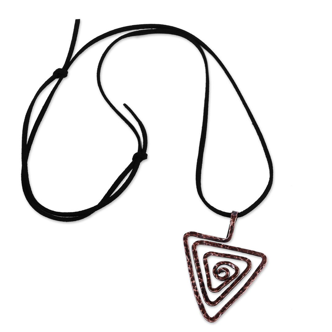 Antiqued Hammered Triangular Copper Pendant Necklace - Triangular Hypnosis