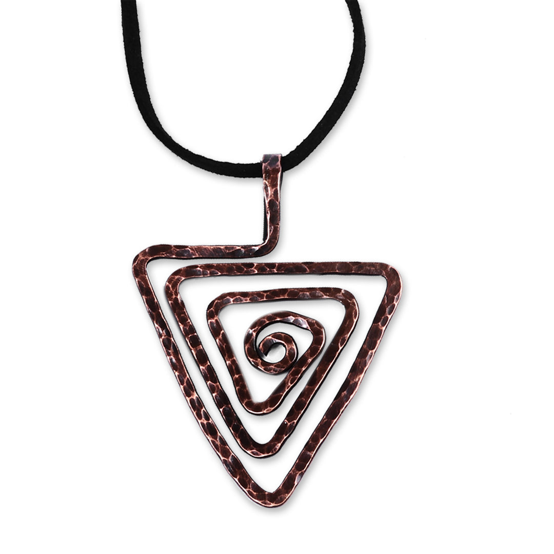 Antiqued Hammered Triangular Copper Pendant Necklace - Triangular Hypnosis