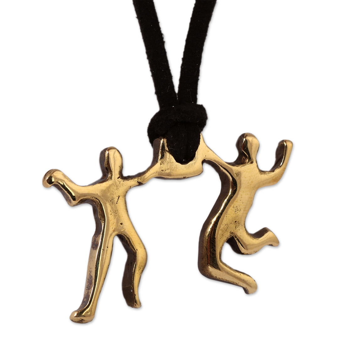Handcrafted Brass and Faux Leather Cord Pendant Necklace - Radiant Together