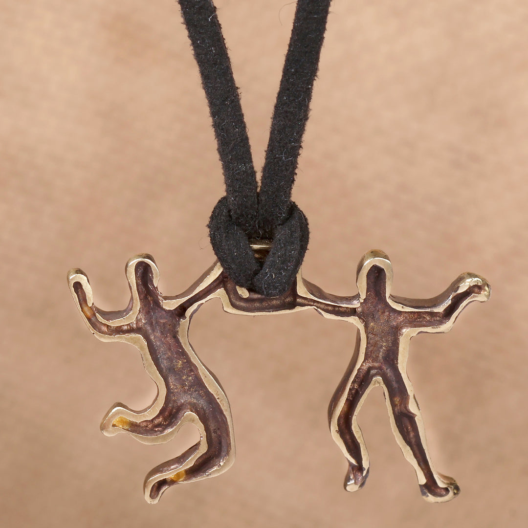 Handcrafted Brass and Faux Leather Cord Pendant Necklace - Radiant Together