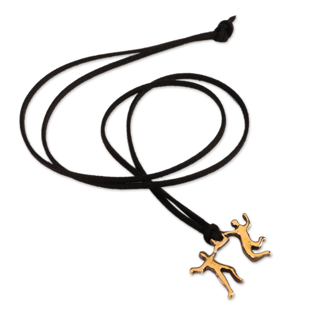 Handcrafted Brass and Faux Leather Cord Pendant Necklace - Radiant Together