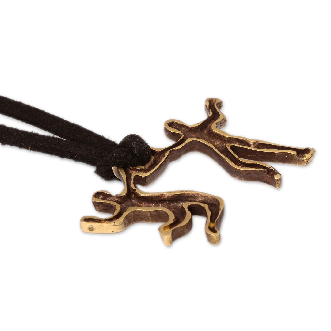 Handcrafted Brass and Faux Leather Cord Pendant Necklace - Radiant Together