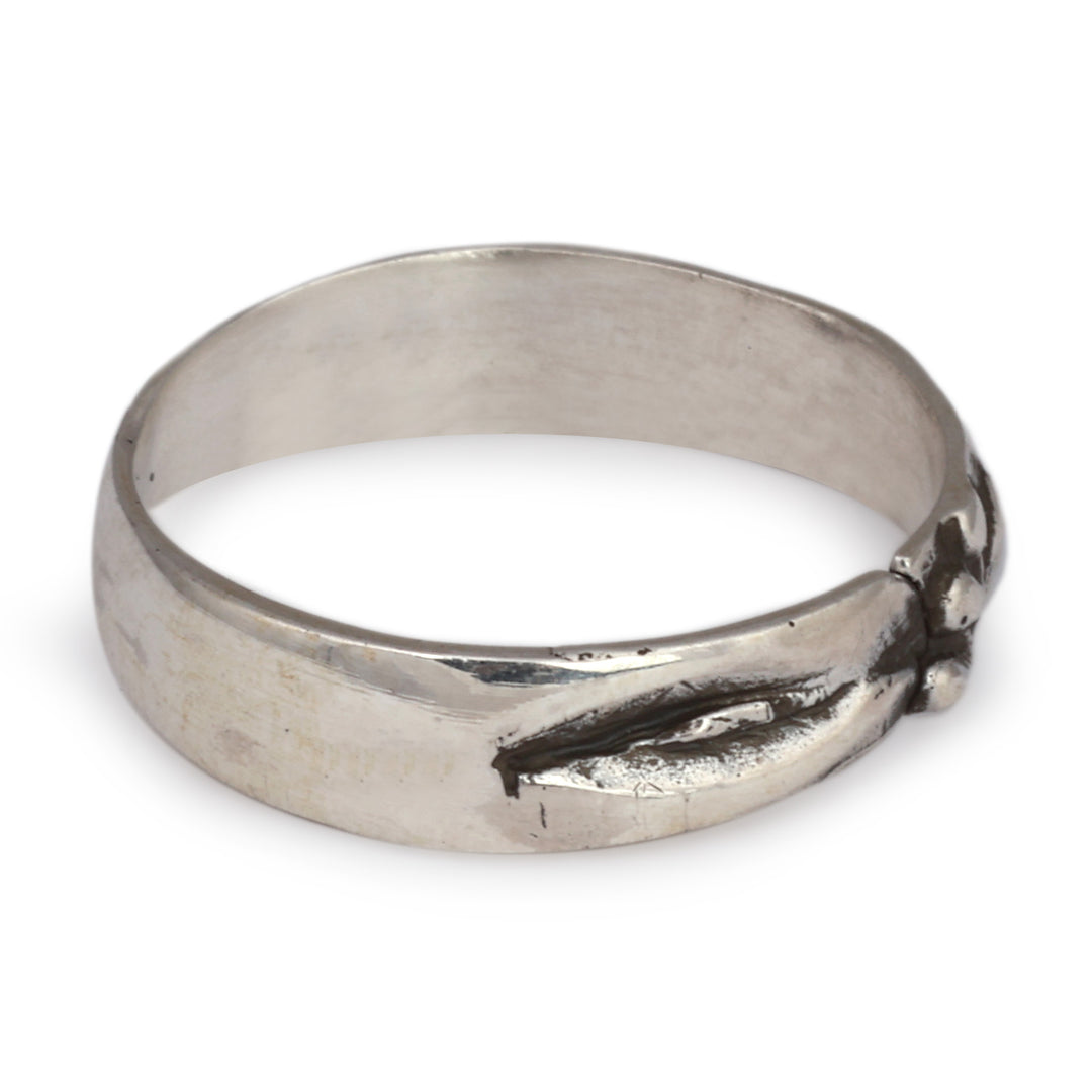 Floral Oxidized and Polished 925 Sterling Silver Band Ring - Blossoming Silver