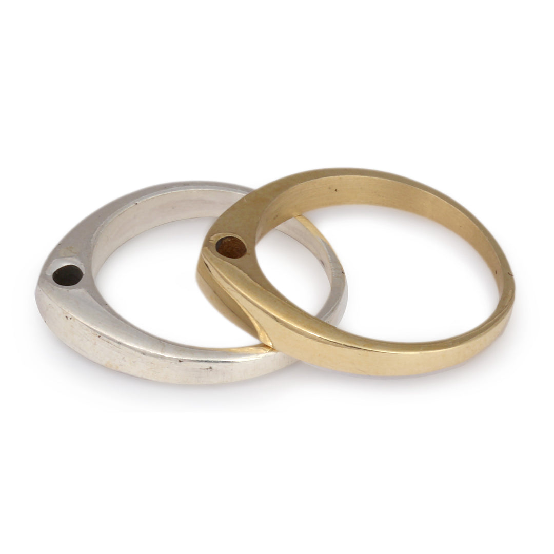 Polished 2-Piece Sterling Silver and Brass Band Ring Set - Pyramid Duo