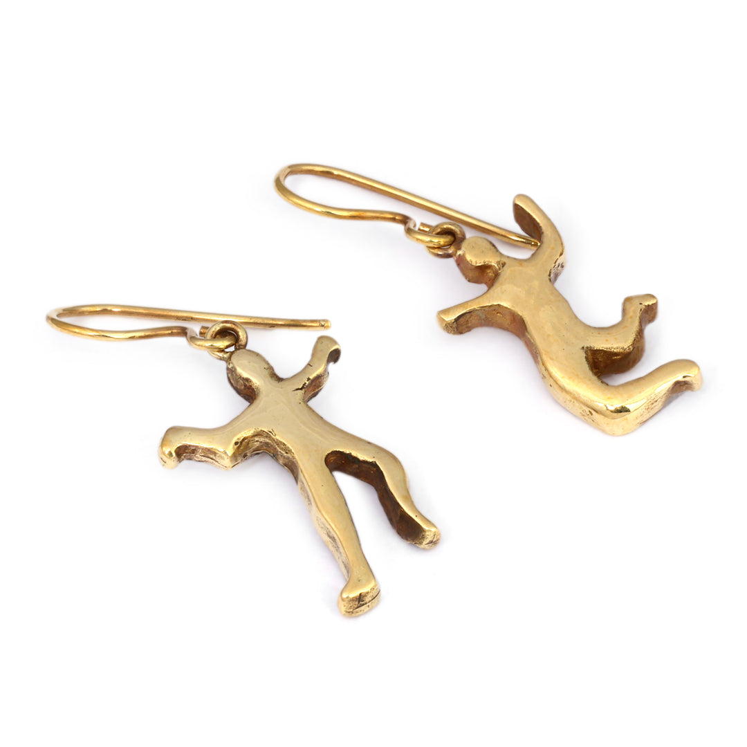 Dance-Themed Antiqued Brass Dangle Earrings from Armenia - Radiant Together