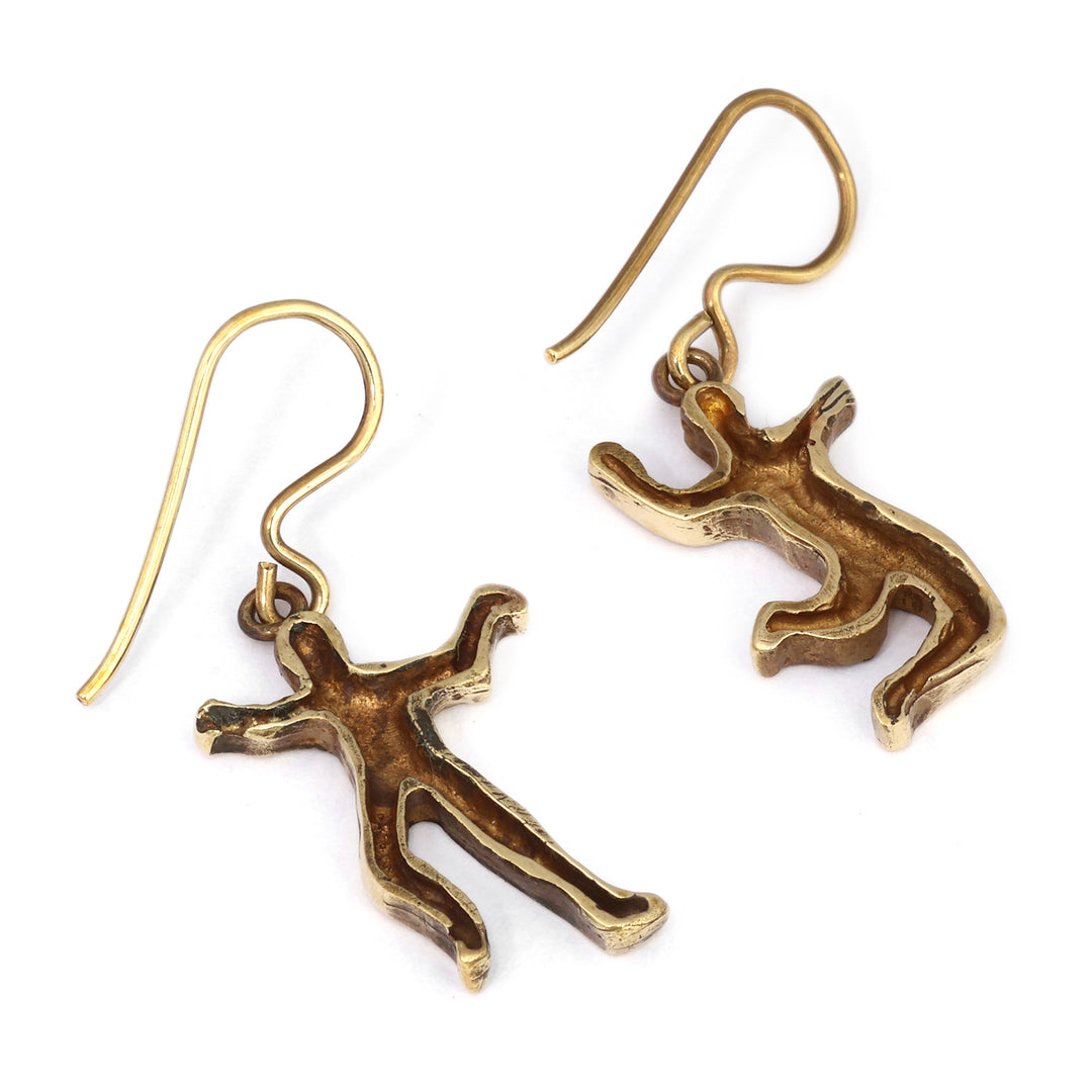 Dance-Themed Antiqued Brass Dangle Earrings from Armenia - Radiant Together
