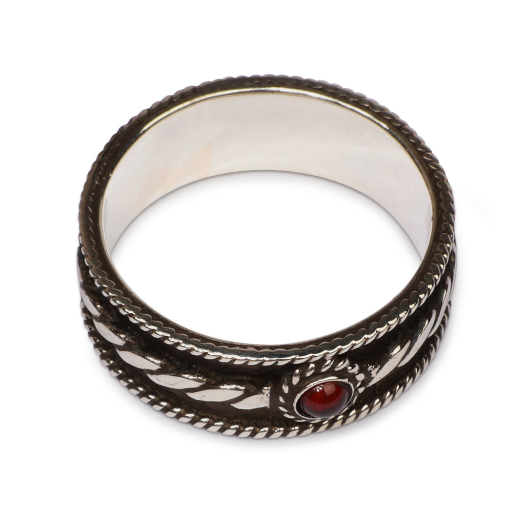 Oxidized and Polished Natural Garnet Band Ring from Armenia - Center of Romance
