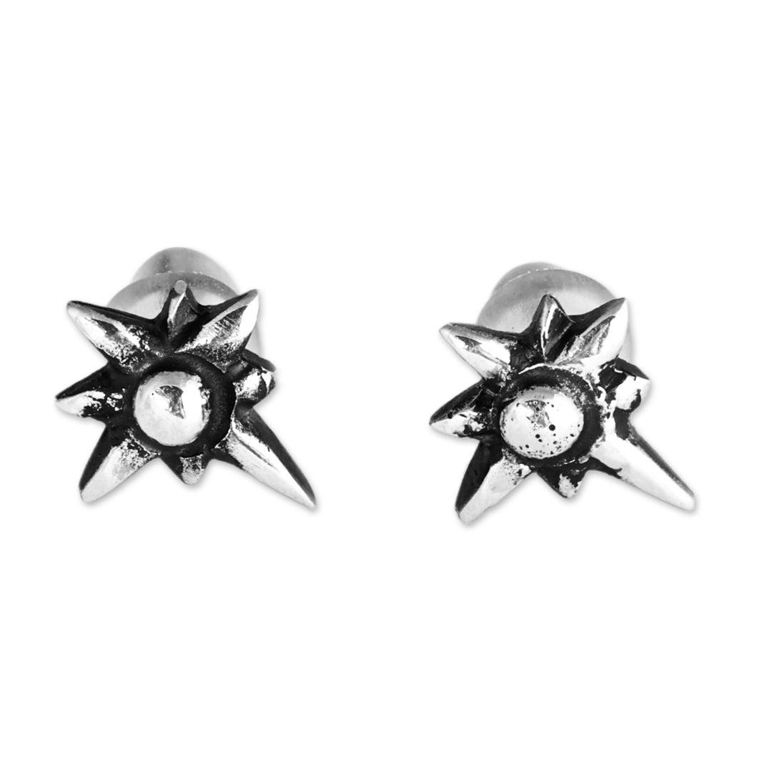 Oxidized Star-Shaped Sterling Silver Button Earrings - Twinkle Stars