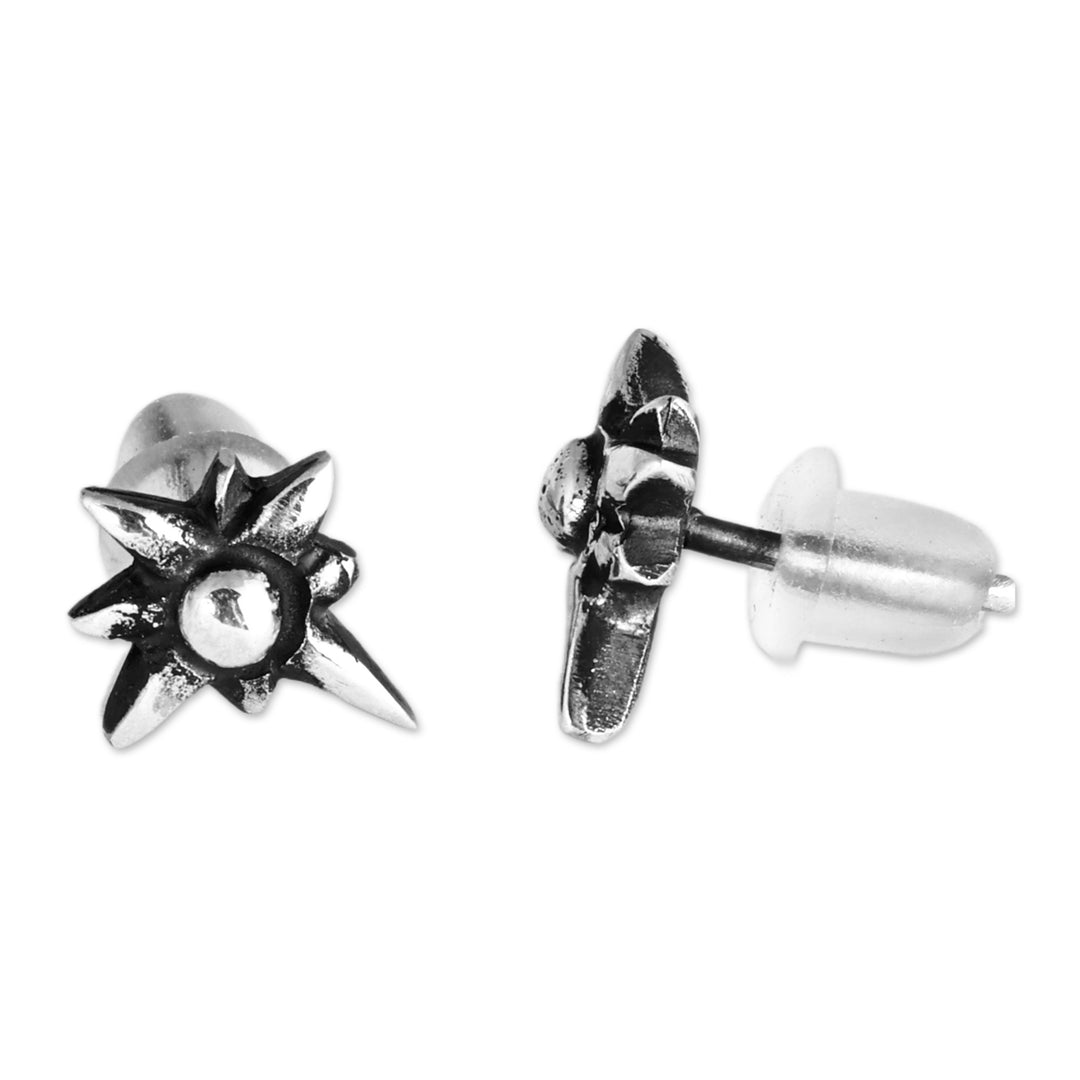 Oxidized Star-Shaped Sterling Silver Button Earrings - Twinkle Stars