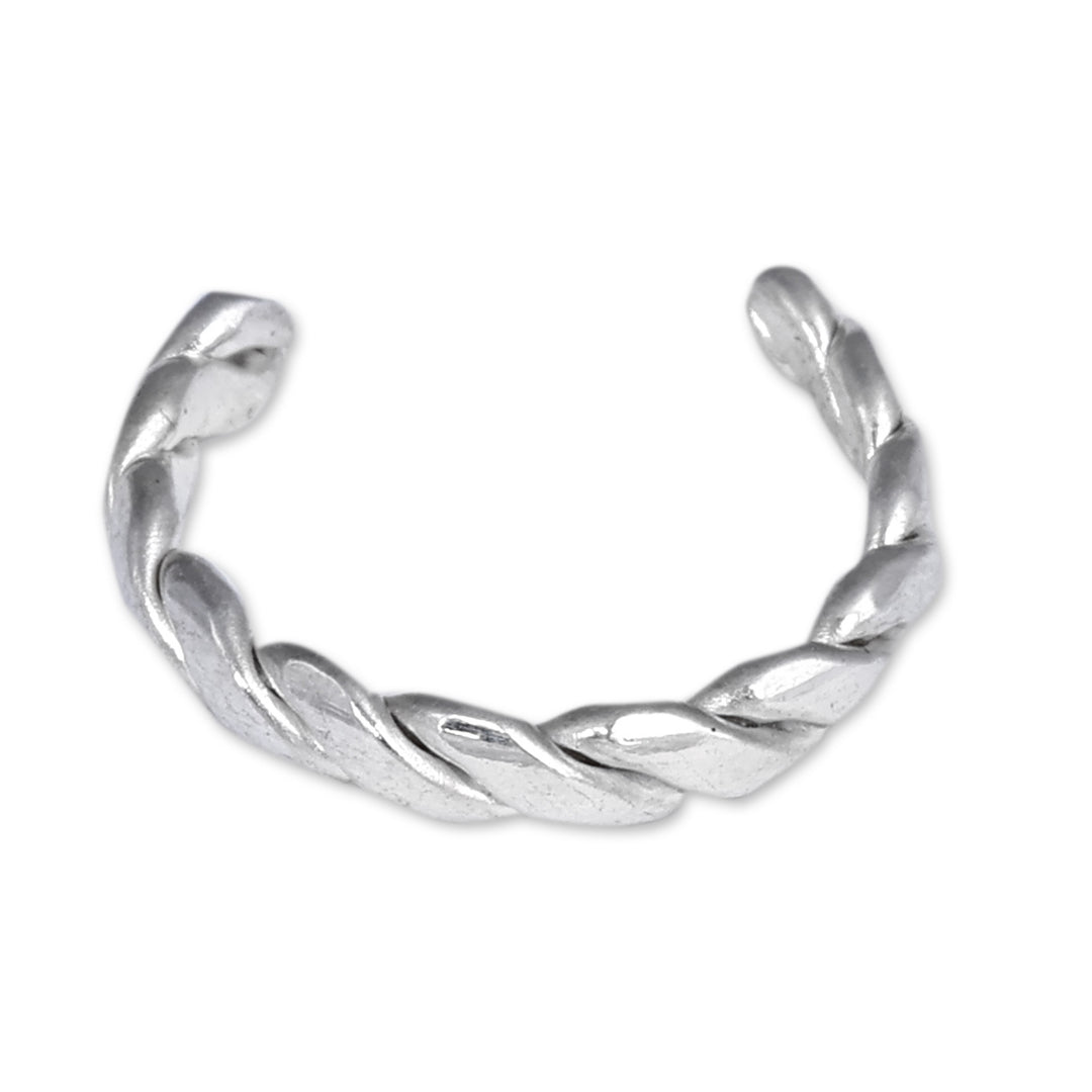 Polished Rope-Shaped Sterling Silver Ear Cuff from Armenia - One Blessing