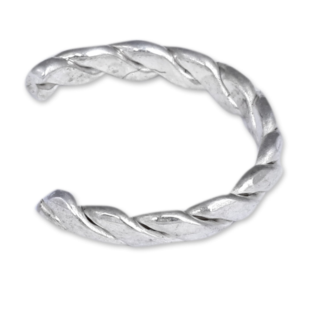 Polished Rope-Shaped Sterling Silver Ear Cuff from Armenia - One Blessing