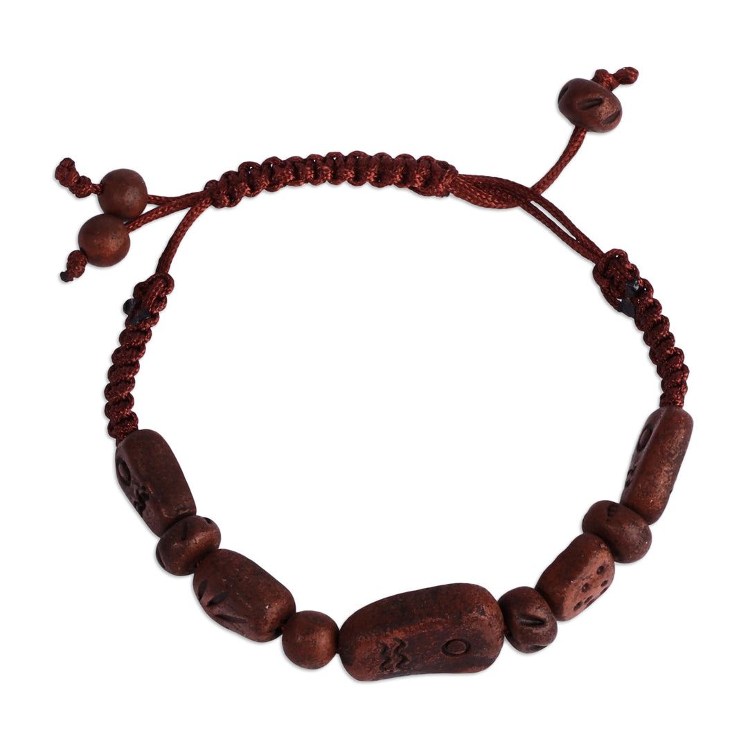 Hand-Painted Brown Ceramic Beaded Macrame Pendant Bracelet - Bewitching Brown