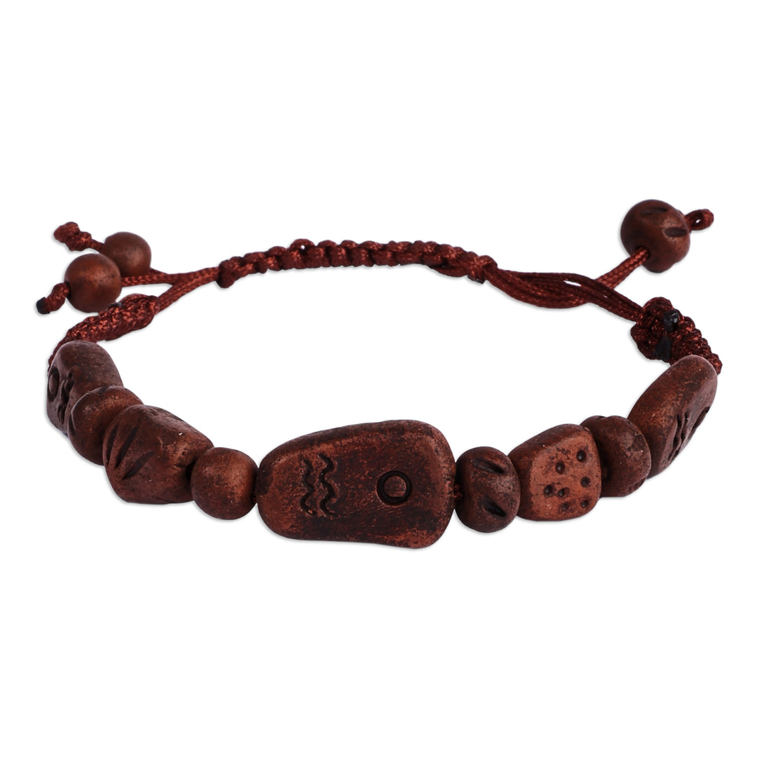 Hand-Painted Brown Ceramic Beaded Macrame Pendant Bracelet - Bewitching Brown