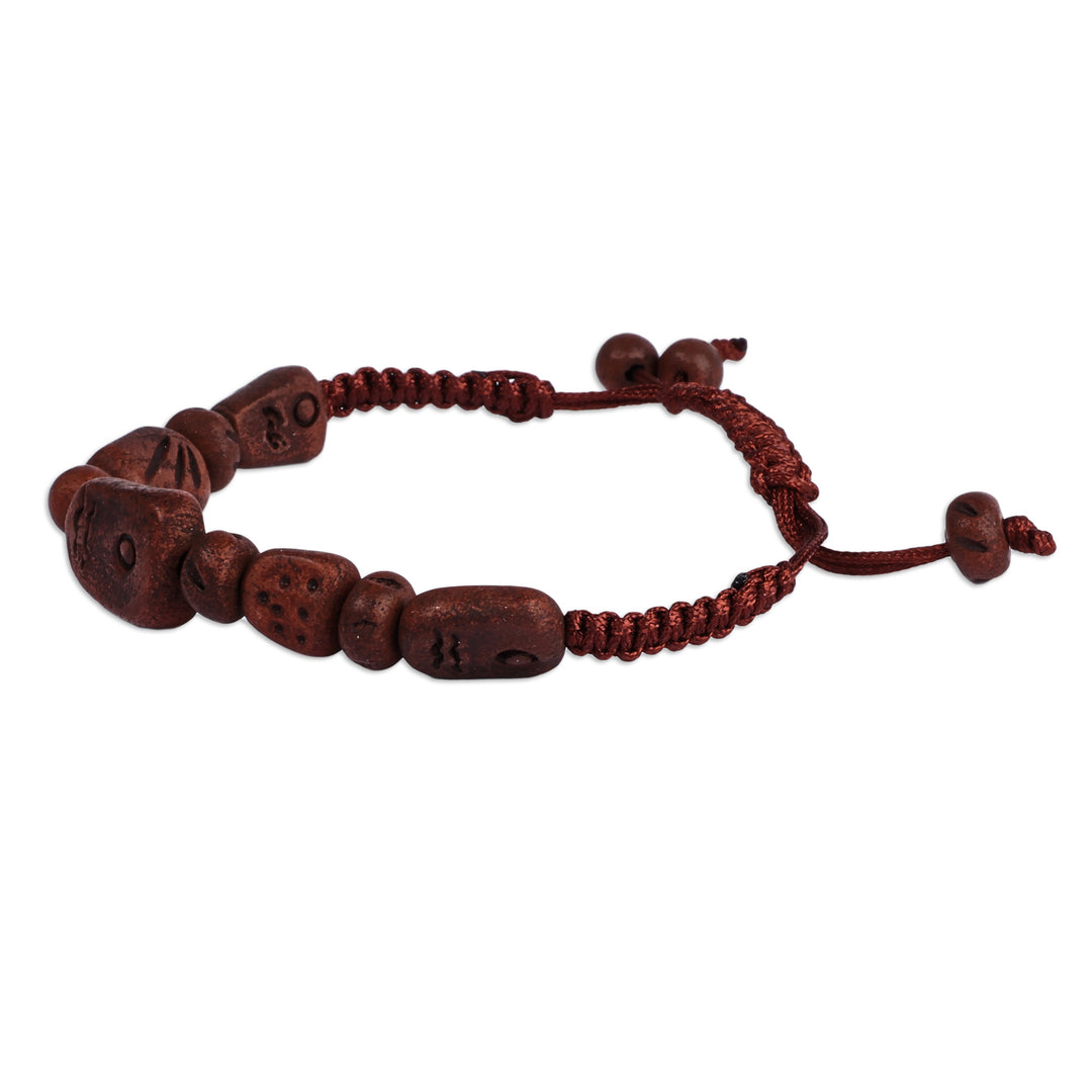 Hand-Painted Brown Ceramic Beaded Macrame Pendant Bracelet - Bewitching Brown
