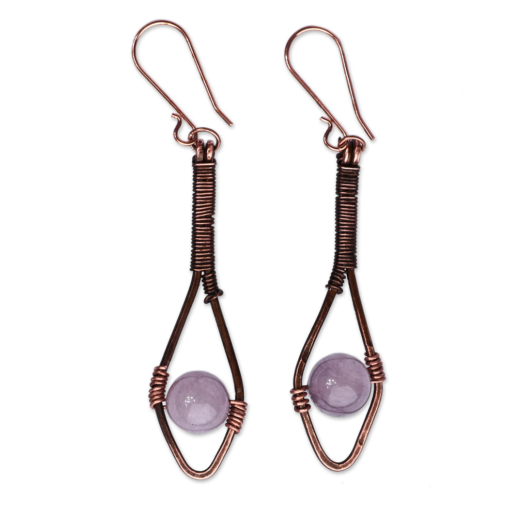 Antiqued Classic Copper and Purple Jade Dangle Earrings - Awakening Beauty