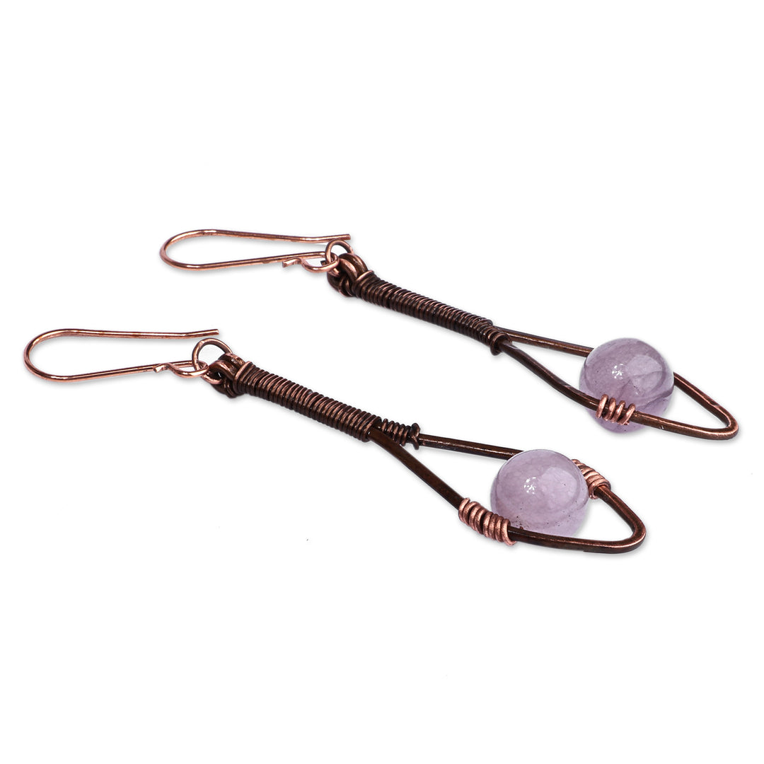 Antiqued Classic Copper and Purple Jade Dangle Earrings - Awakening Beauty