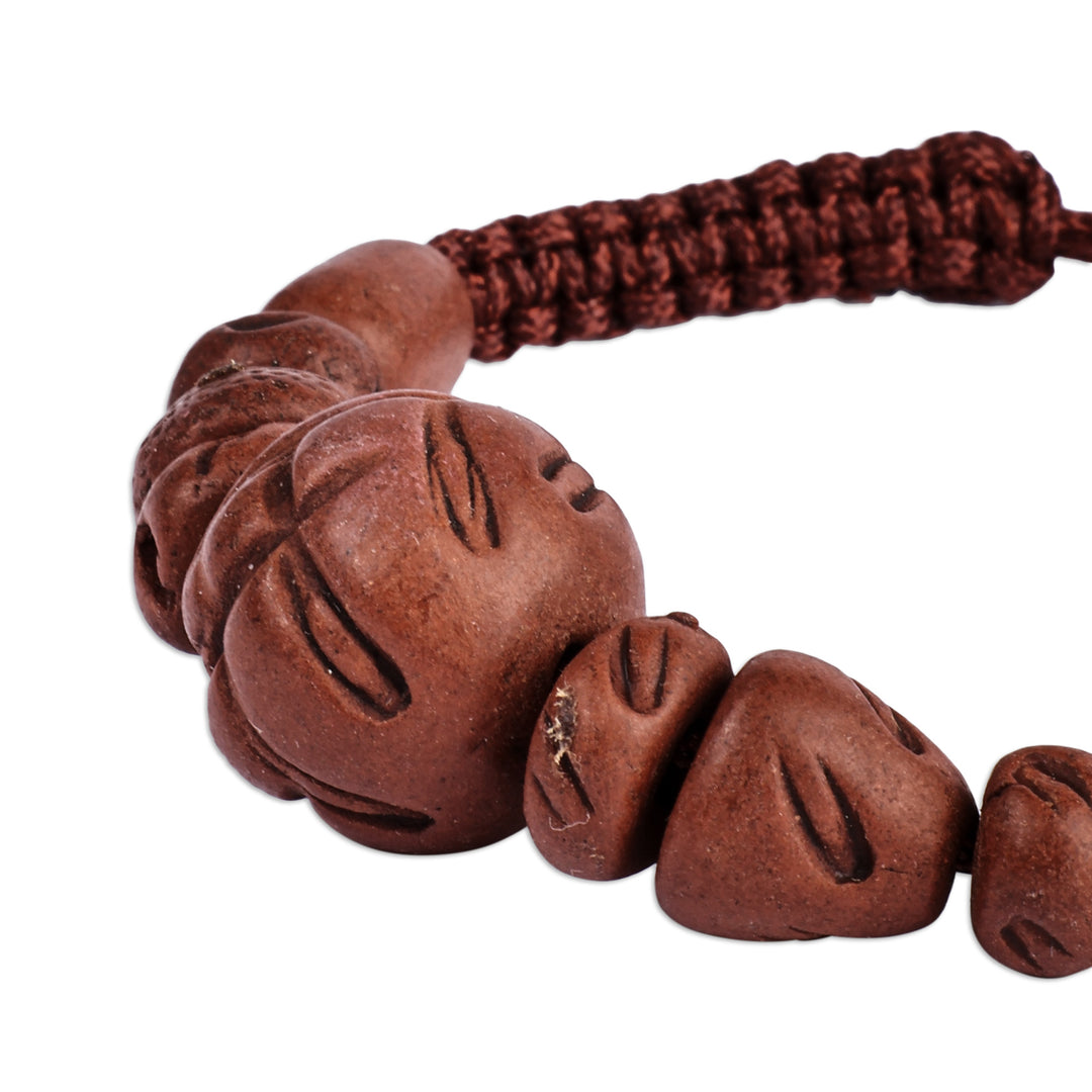 Painted Ceramic Beaded Pendant Bracelet with Macrame Cord - Breathtaking Brown