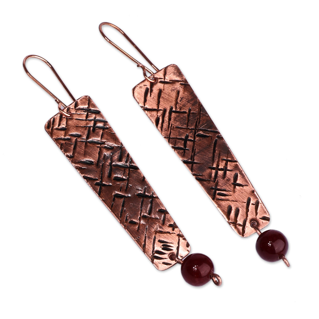 Antique-Finished Copper and Carnelian Dangle Earrings - Tale of Courage