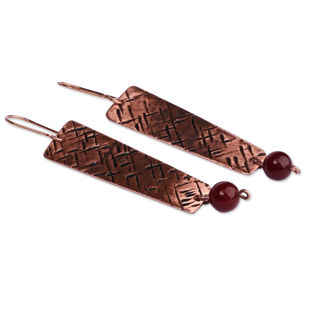 Antique-Finished Copper and Carnelian Dangle Earrings - Tale of Courage