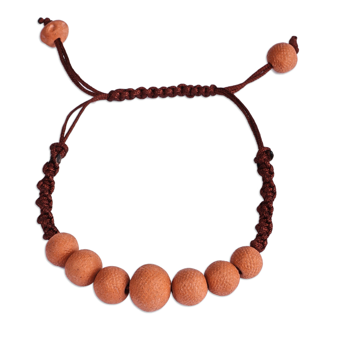 Terracotta Beaded Macrame Pendant Bracelet from Armenia - Natural Spell