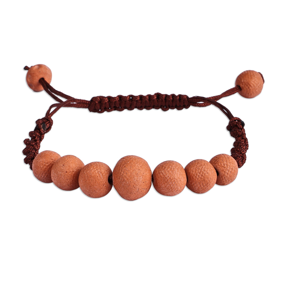 Terracotta Beaded Macrame Pendant Bracelet from Armenia - Natural Spell