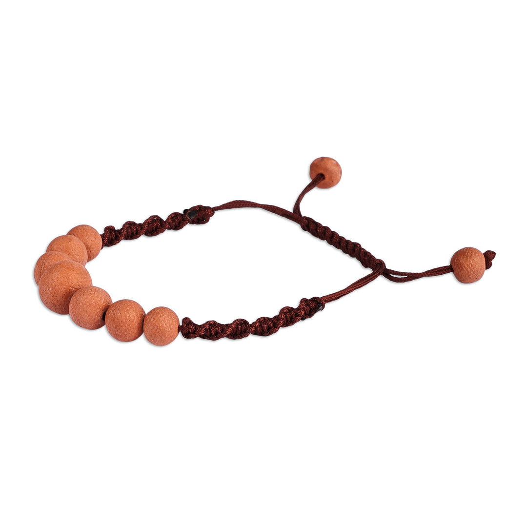 Terracotta Beaded Macrame Pendant Bracelet from Armenia - Natural Spell