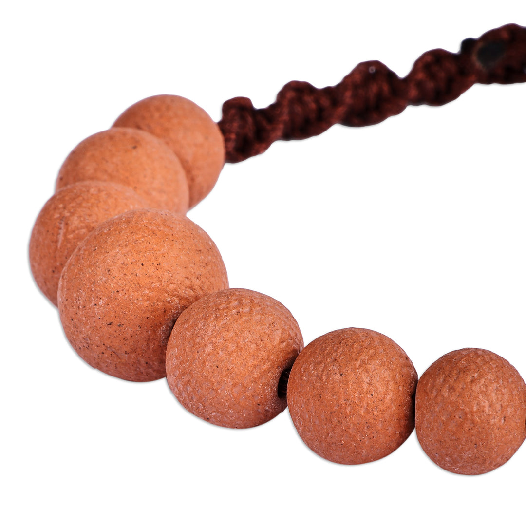 Terracotta Beaded Macrame Pendant Bracelet from Armenia - Natural Spell