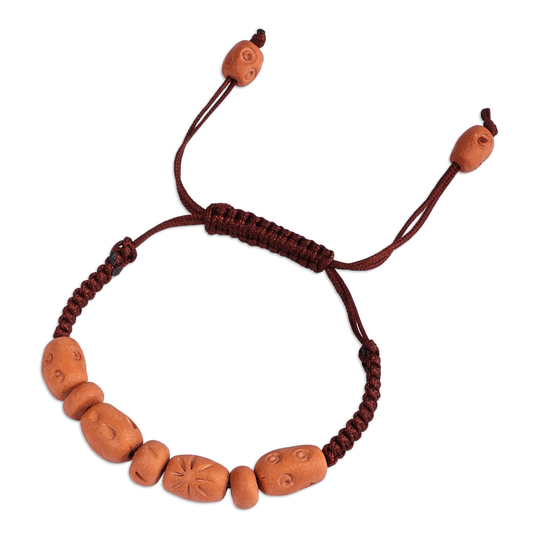 Terracotta Beaded Pendant Bracelet with Brown Macrame Cord - Natural Delight