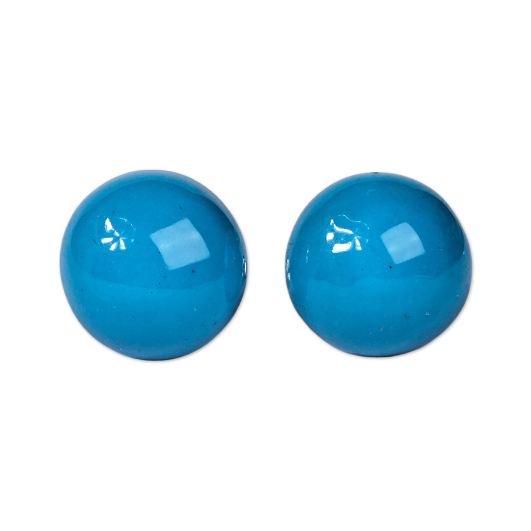 Modern Bright Blue Ceramic Button Earrings with Posts - Bright Blue Globe