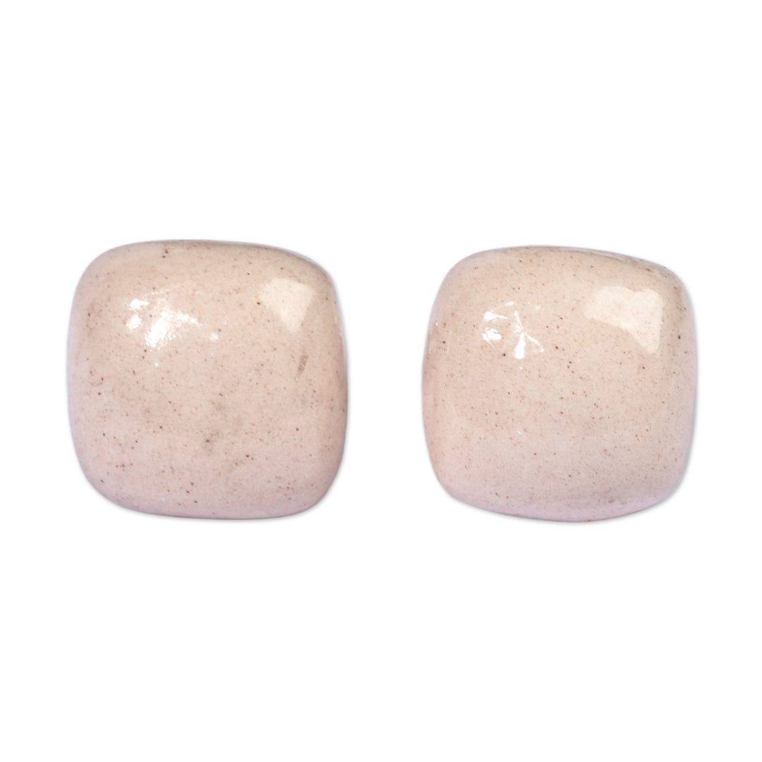 Modern Square Ivory Ceramic Stud Earrings from Armenia - Square Ivory