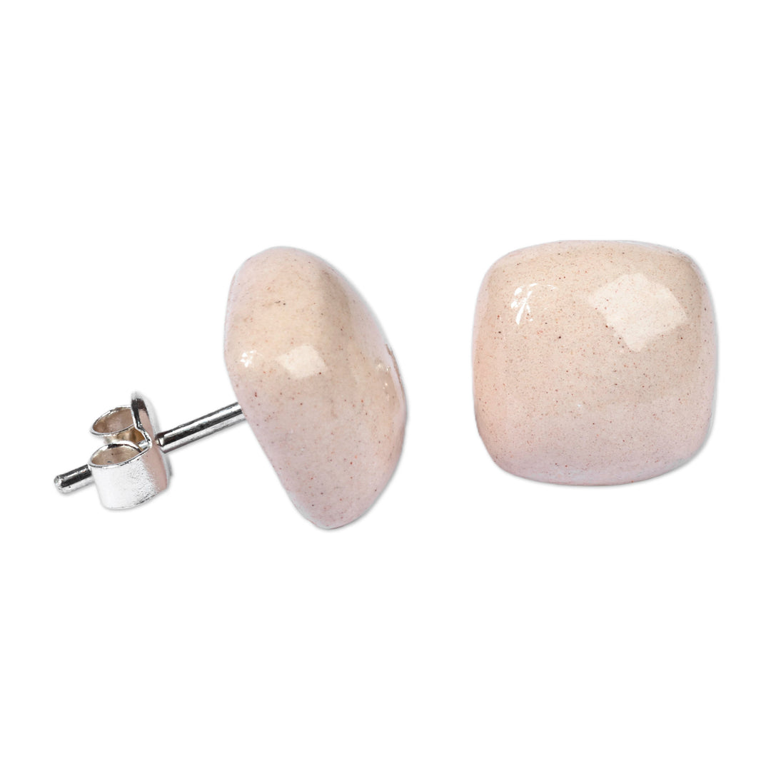 Modern Square Ivory Ceramic Stud Earrings from Armenia - Square Ivory