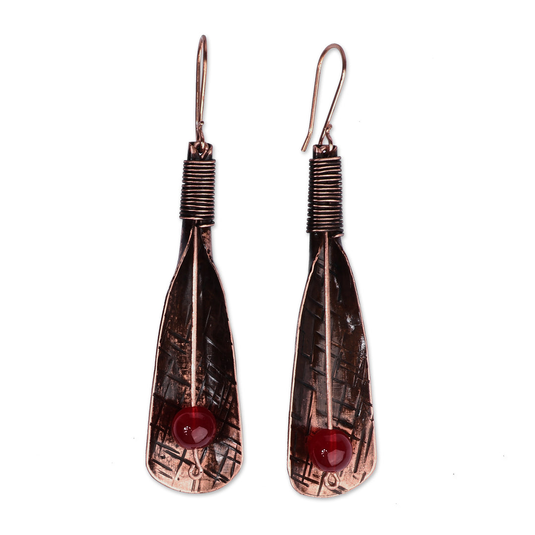 Antique-Finished Copper Natural Carnelian Dangle Earrings - Sacred Fieriness