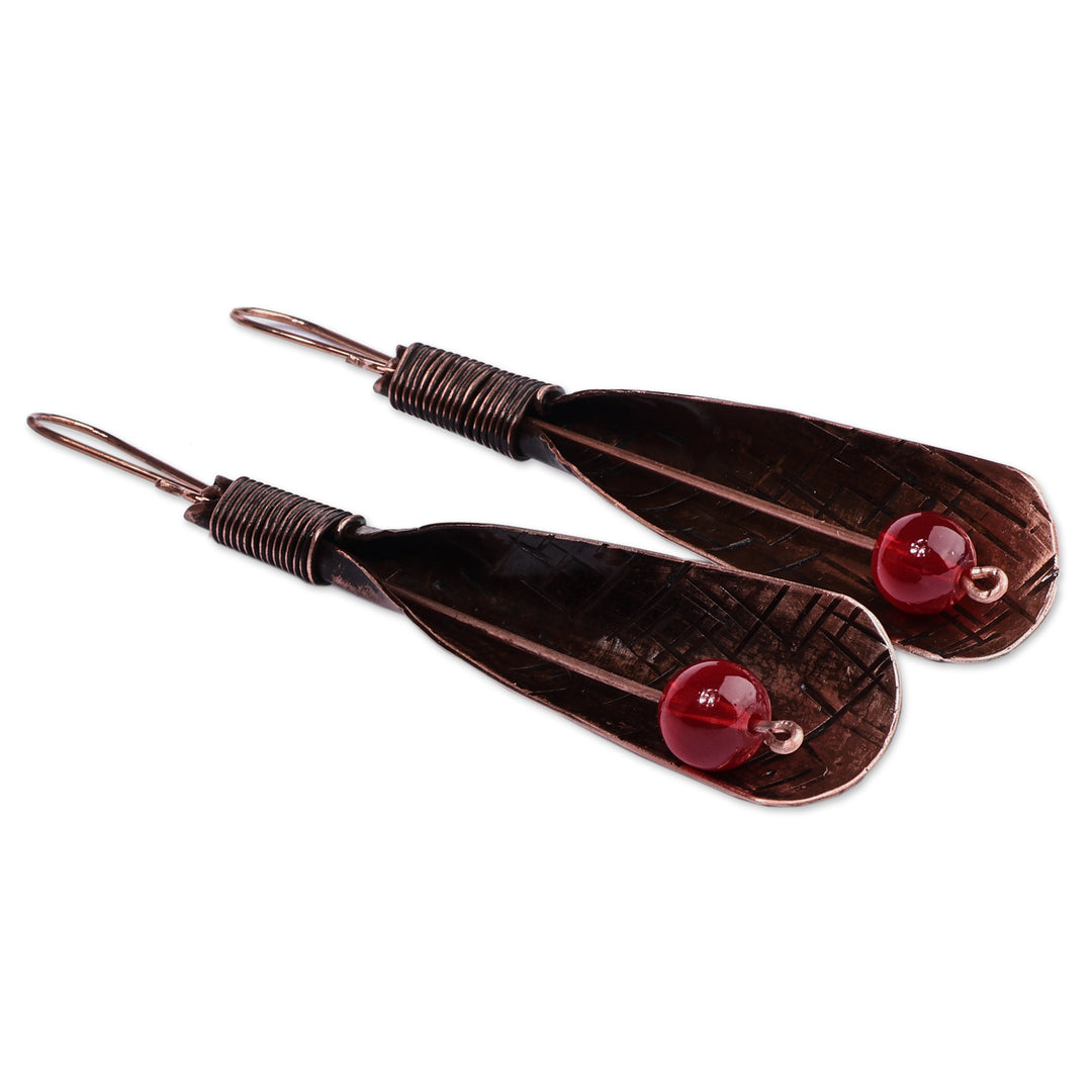 Antique-Finished Copper Natural Carnelian Dangle Earrings - Sacred Fieriness