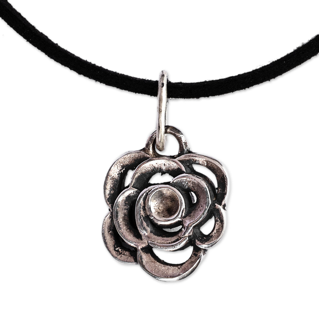 Polished Sterling Silver Rose Pendant Necklace from Armenia - Enigmatic Rose