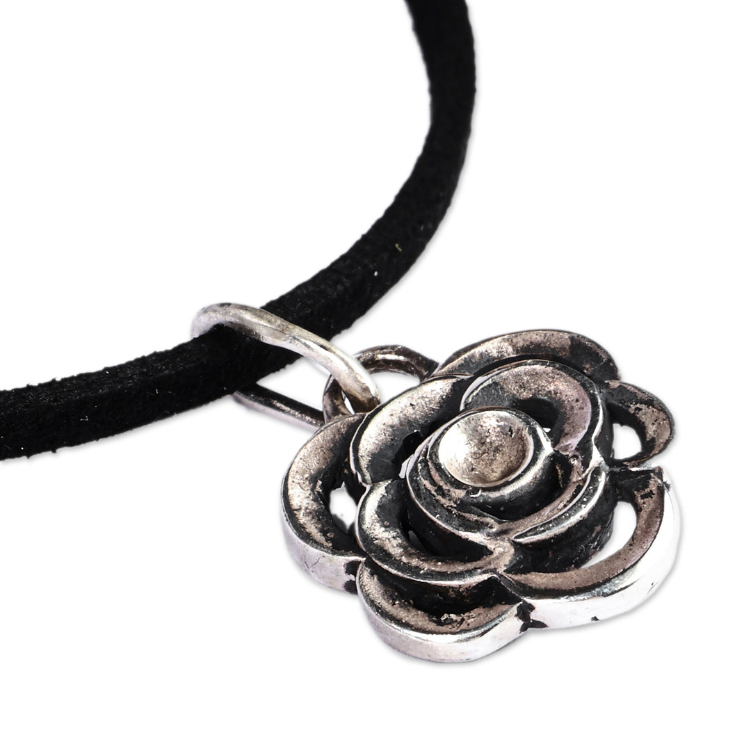 Polished Sterling Silver Rose Pendant Necklace from Armenia - Enigmatic Rose