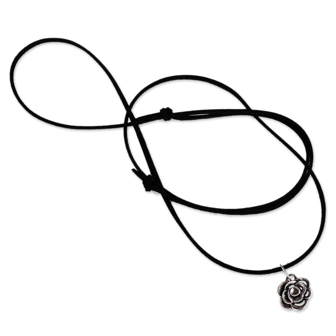 Polished Sterling Silver Rose Pendant Necklace from Armenia - Enigmatic Rose