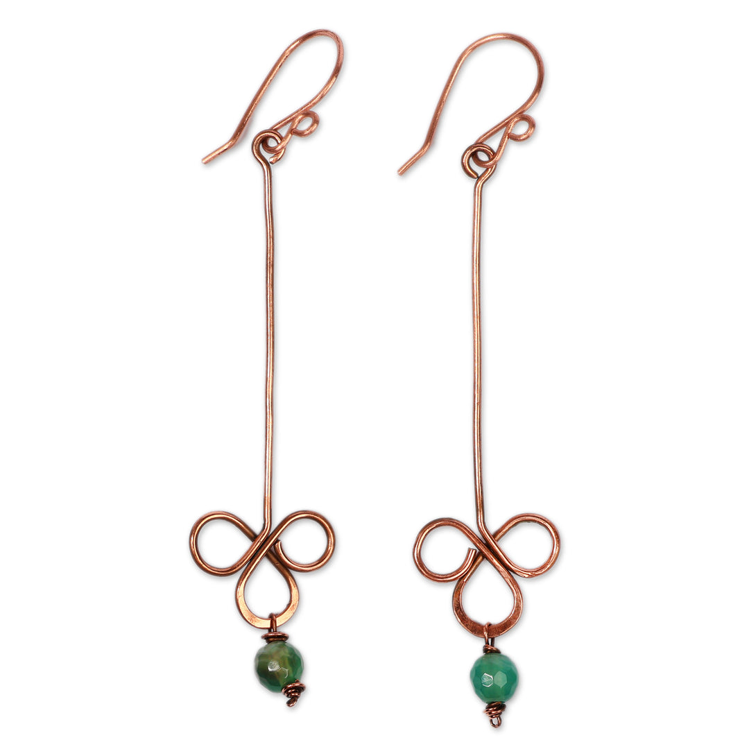 Artisan-Made Natural Green Agate and Copper Dangle Earrings - Ribbons of Luck